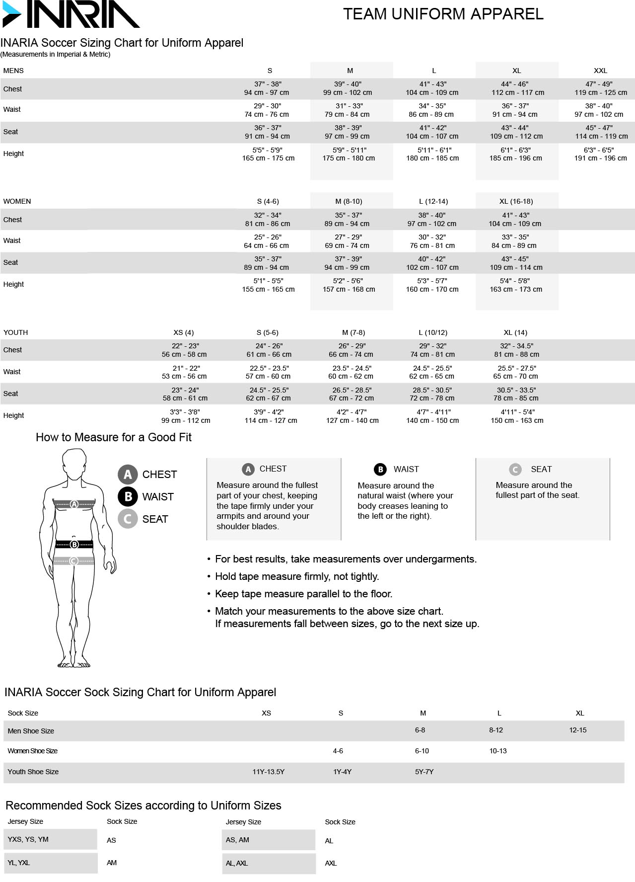 Sizing | INARIA Soccer