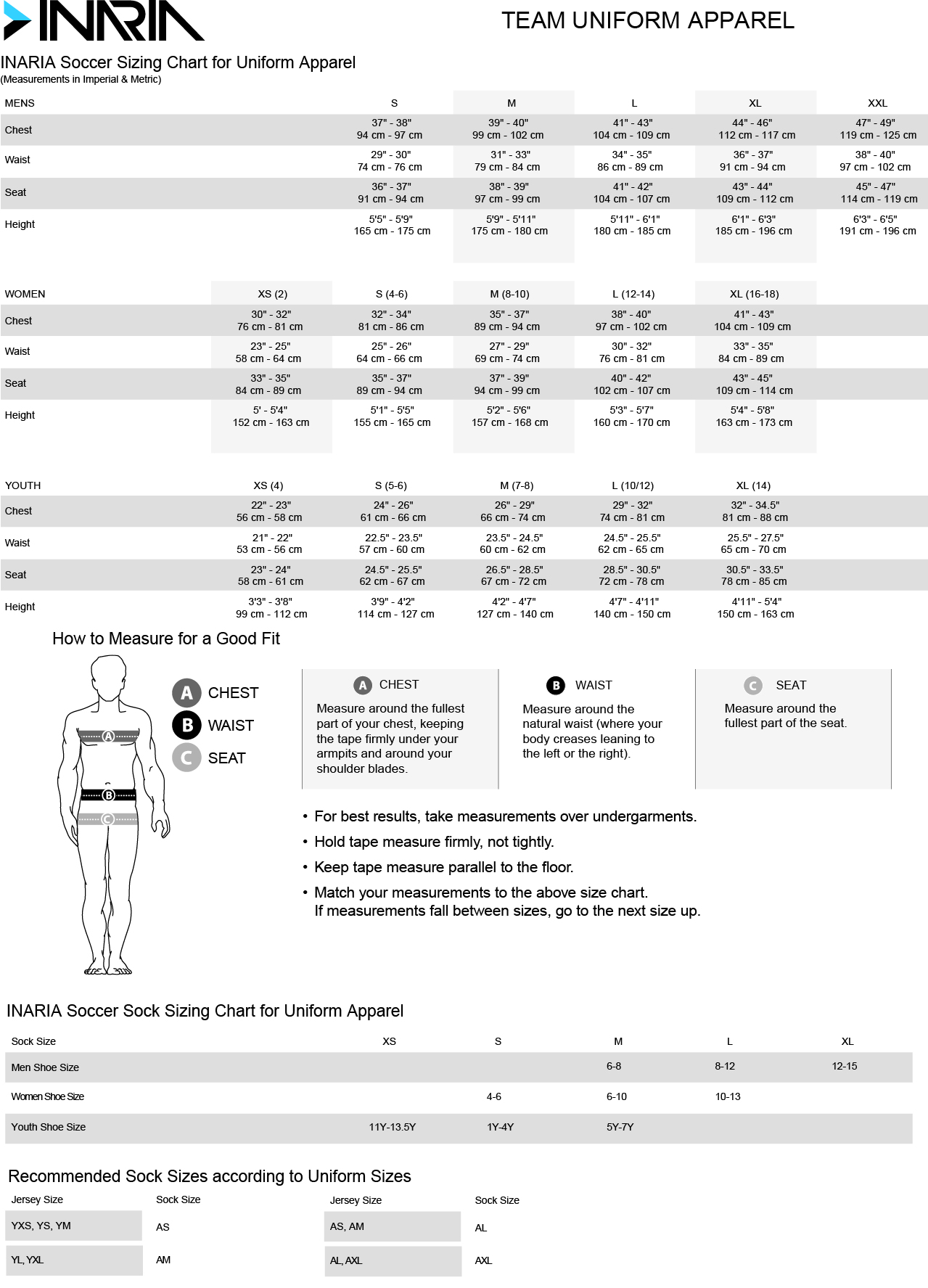 Soccer Com Size Chart