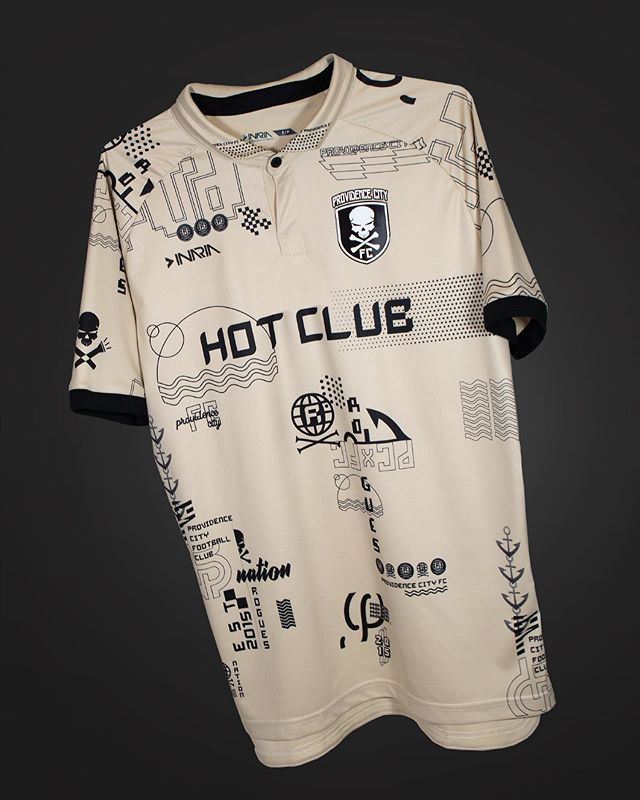 First custom drop of the year for our friends @providencecityfc // Custom milled champagne dyed fabric, all-over sublimated PVD graphic narrative, custom digit type in premium vinyl, engineered rib sleeve cuffs + signature TPU team crest. Hopeful that they’ll see the pitch someday soon – shop it at the link in their bio